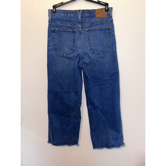 J.Crew Point Sur Wide Leg Crop Jeans Sz 31T Medium Wash High Rise Fray Hem - Picture 4 of 5